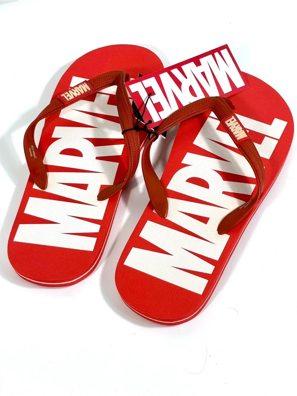 Marvel Comics Men Classic Logo Flip Flops Beach Slides Red White Summer Beach